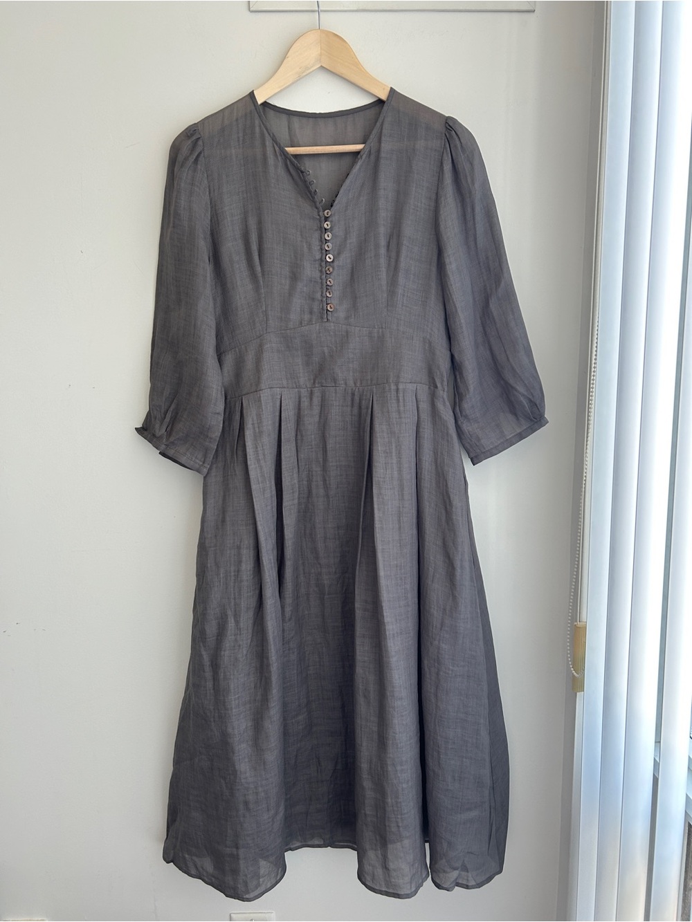 Gray Button-Front Midi Dress